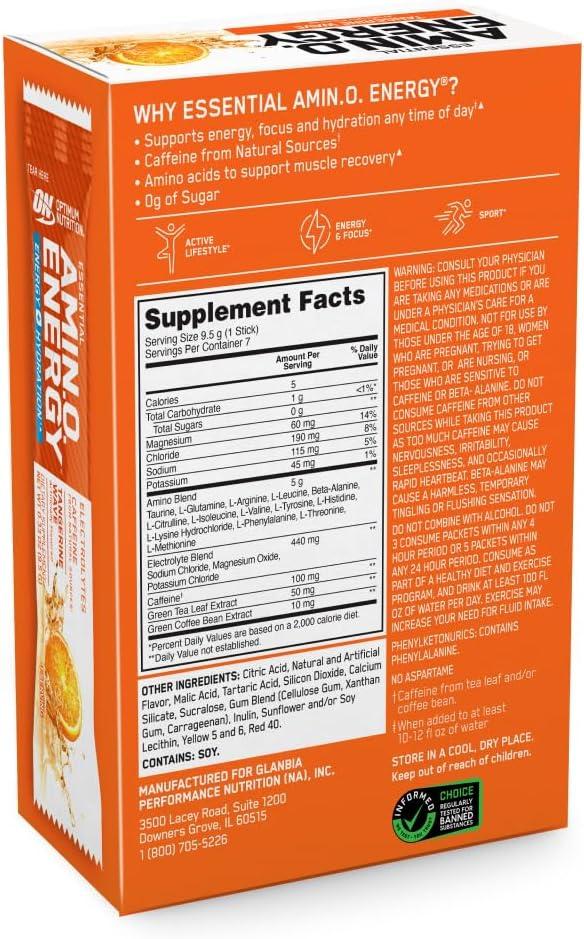 imageOptimum Nutrition Amino Energy Powder Plus Focus with BCAA Electrolytes and Caffeine Pineapple Twist 30 Servings Packaging May VaryTangerine Wave