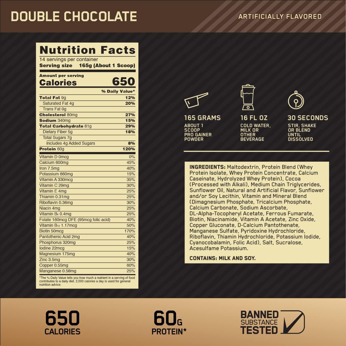 imageOptimum Nutrition GS Pro Gainer Weight Gainer Protein Powder Double Chocolate 509 Pounds Packaging May VaryChocolate