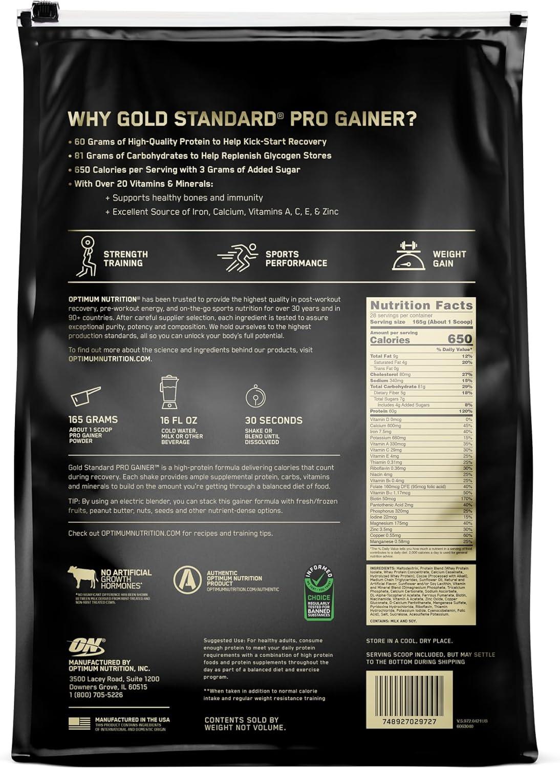 imageOptimum Nutrition GS Pro Gainer Weight Gainer Protein Powder Double Chocolate 509 Pounds Packaging May VaryChocolate