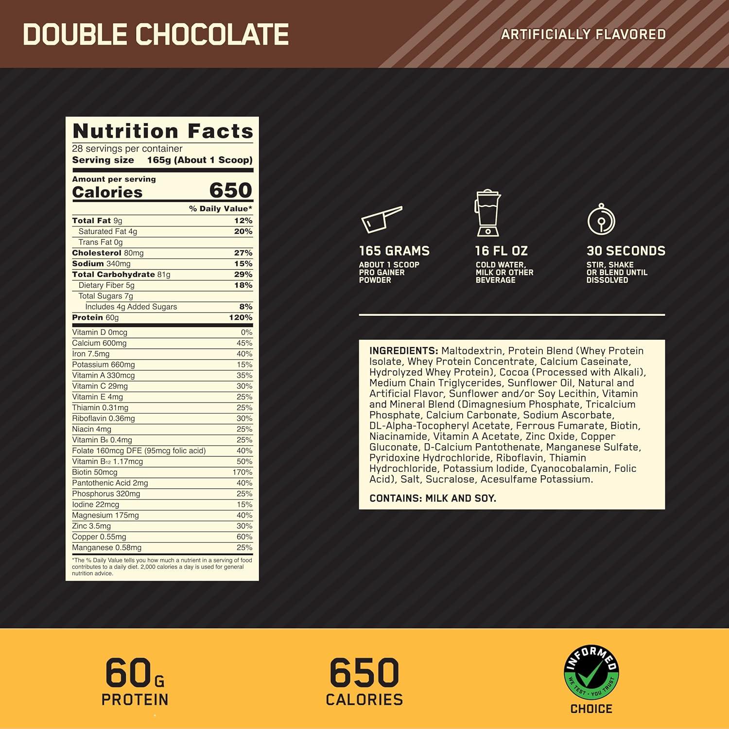 imageOptimum Nutrition GS Pro Gainer Weight Gainer Protein Powder Double Chocolate 509 Pounds Packaging May VaryChocolate