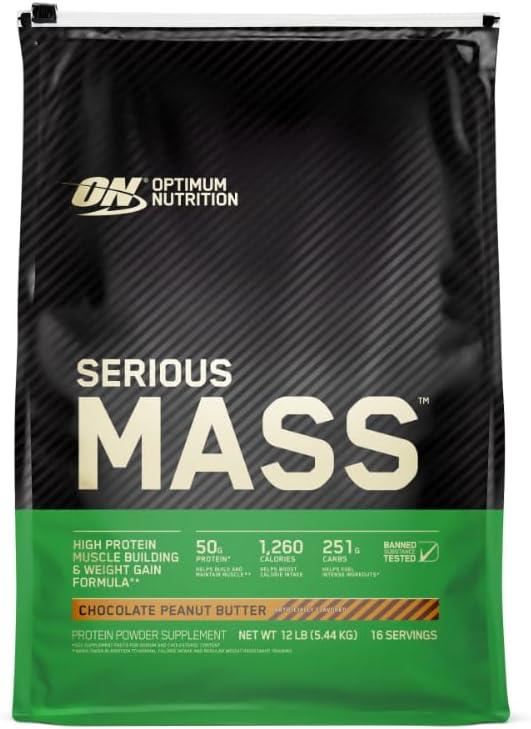 imageOptimum Nutrition Serious Mass Weight Gainer Protein Powder Mass Gainer Vitamin C and Zinc for Immune Support Creatine Chocolate Peanut Butter 6 Pound Packaging May VaryChocolate Peanut Butter