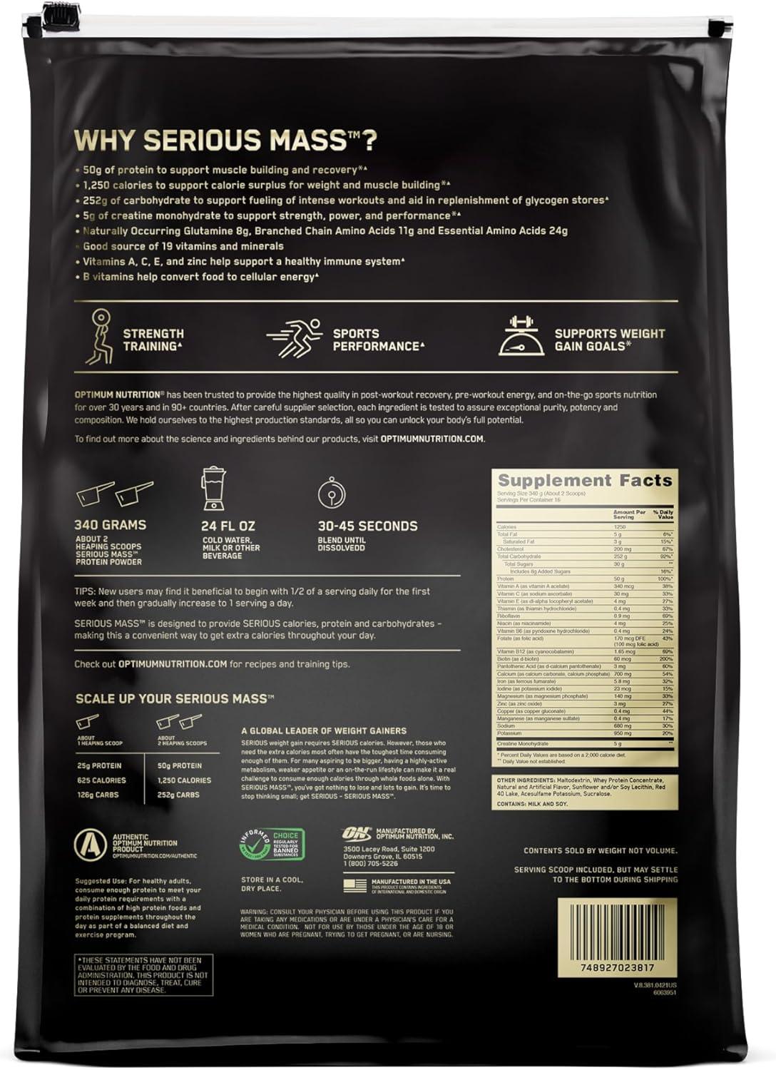 imageOptimum Nutrition Serious Mass Weight Gainer Protein Powder Mass Gainer Vitamin C and Zinc for Immune Support Creatine Chocolate Peanut Butter 6 Pound Packaging May VaryStrawberry