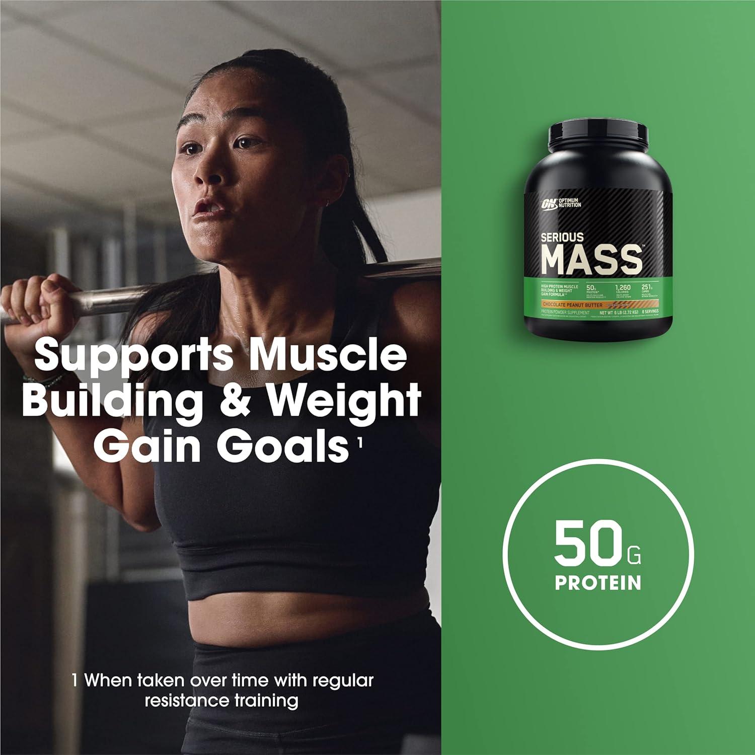 imageOptimum Nutrition Serious Mass Weight Gainer Protein Powder Mass Gainer Vitamin C and Zinc for Immune Support Creatine Chocolate Peanut Butter 6 Pound Packaging May VaryChocolate Peanut Butter