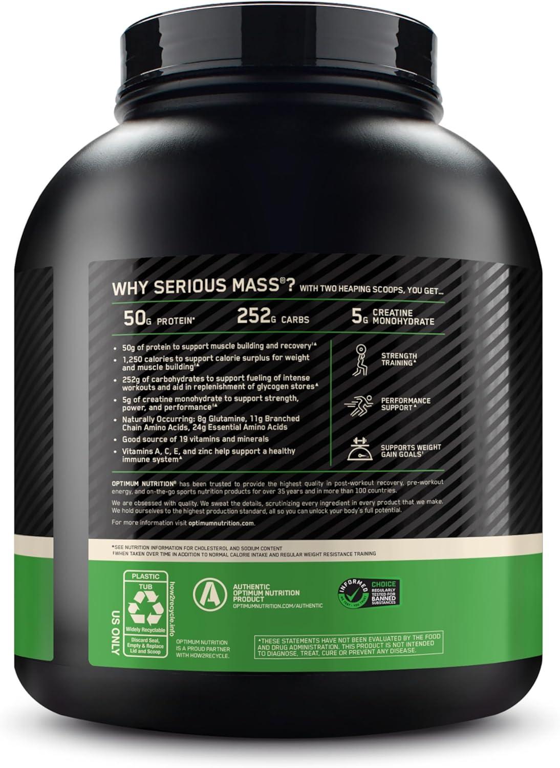 imageOptimum Nutrition Serious Mass Weight Gainer Protein Powder Mass Gainer Vitamin C and Zinc for Immune Support Creatine Chocolate Peanut Butter 6 Pound Packaging May VaryBanana