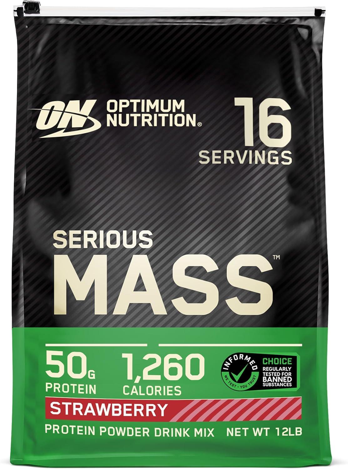 imageOptimum Nutrition Serious Mass Weight Gainer Protein Powder Mass Gainer Vitamin C and Zinc for Immune Support Creatine Chocolate Peanut Butter 6 Pound Packaging May VaryStrawberry