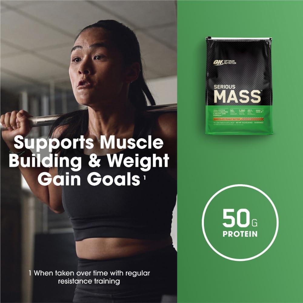imageOptimum Nutrition Serious Mass Weight Gainer Protein Powder Mass Gainer Vitamin C and Zinc for Immune Support Creatine Chocolate Peanut Butter 6 Pound Packaging May VaryBanana
