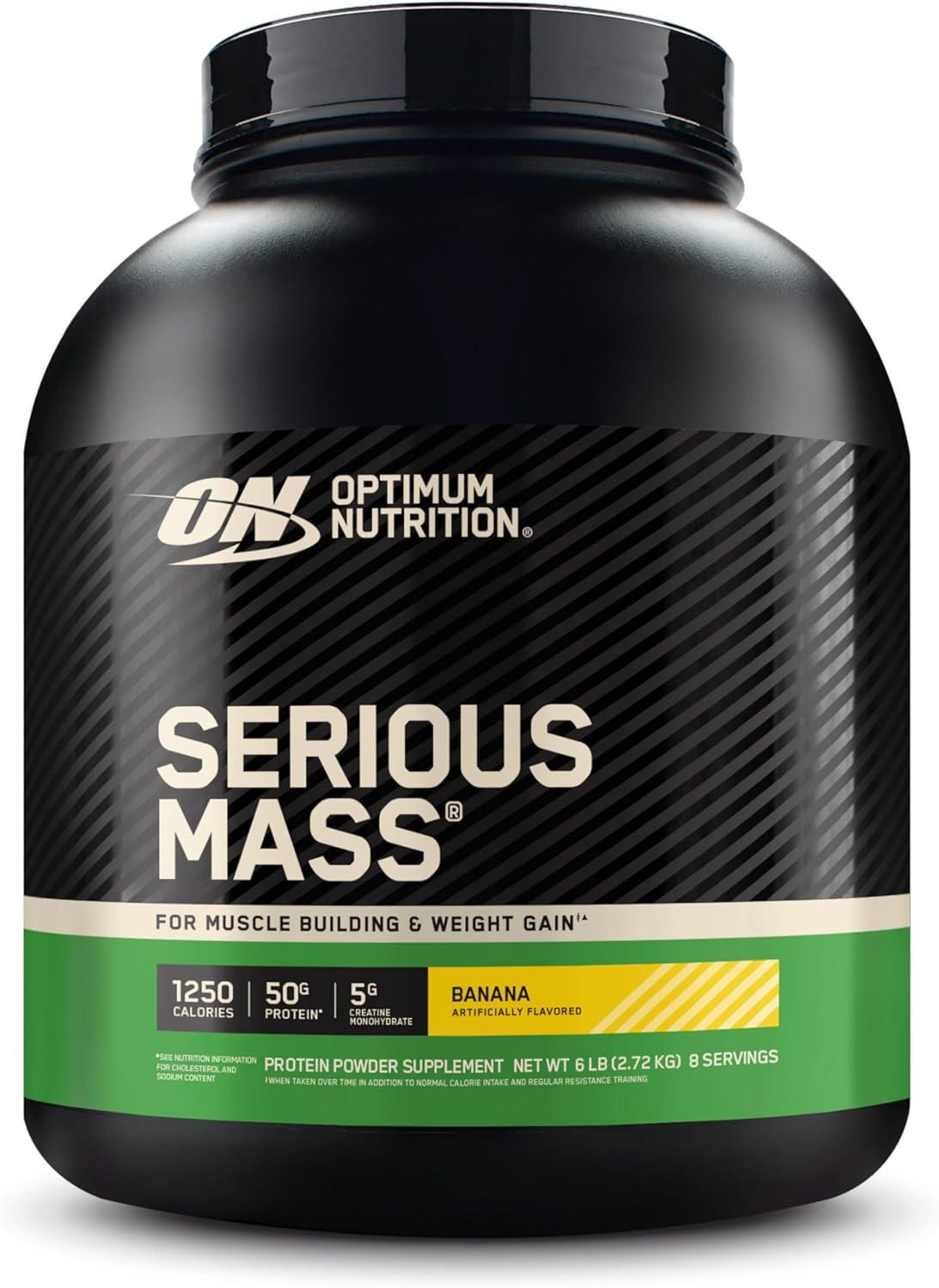 imageOptimum Nutrition Serious Mass Weight Gainer Protein Powder Mass Gainer Vitamin C and Zinc for Immune Support Creatine Chocolate Peanut Butter 6 Pound Packaging May VaryBanana