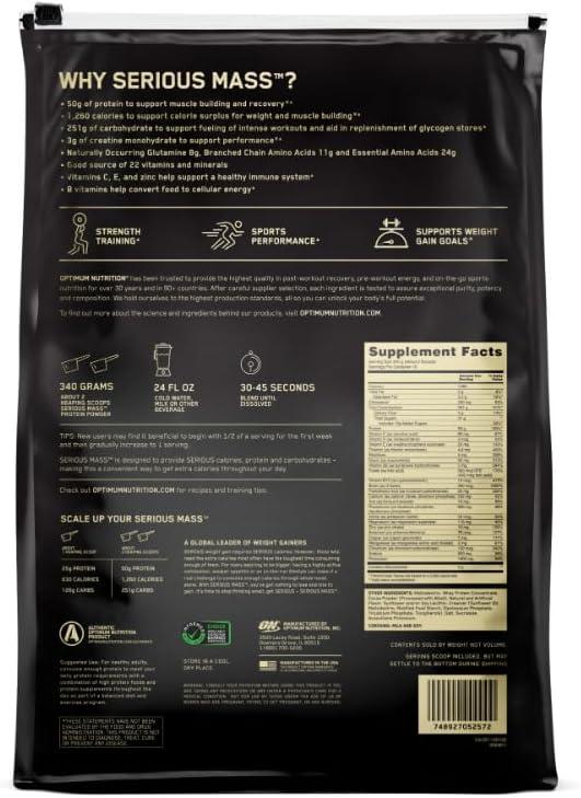 imageOptimum Nutrition Serious Mass Weight Gainer Protein Powder Mass Gainer Vitamin C and Zinc for Immune Support Creatine Chocolate Peanut Butter 6 Pound Packaging May VaryChocolate Peanut Butter