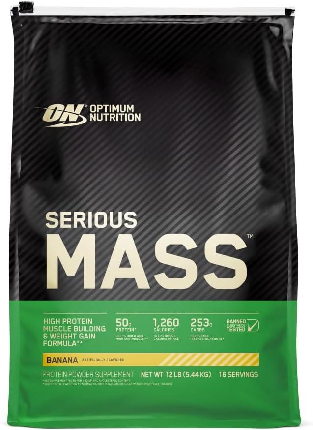imageOptimum Nutrition Serious Mass Weight Gainer Protein Powder Mass Gainer Vitamin C and Zinc for Immune Support Creatine Chocolate Peanut Butter 6 Pound Packaging May VaryBanana