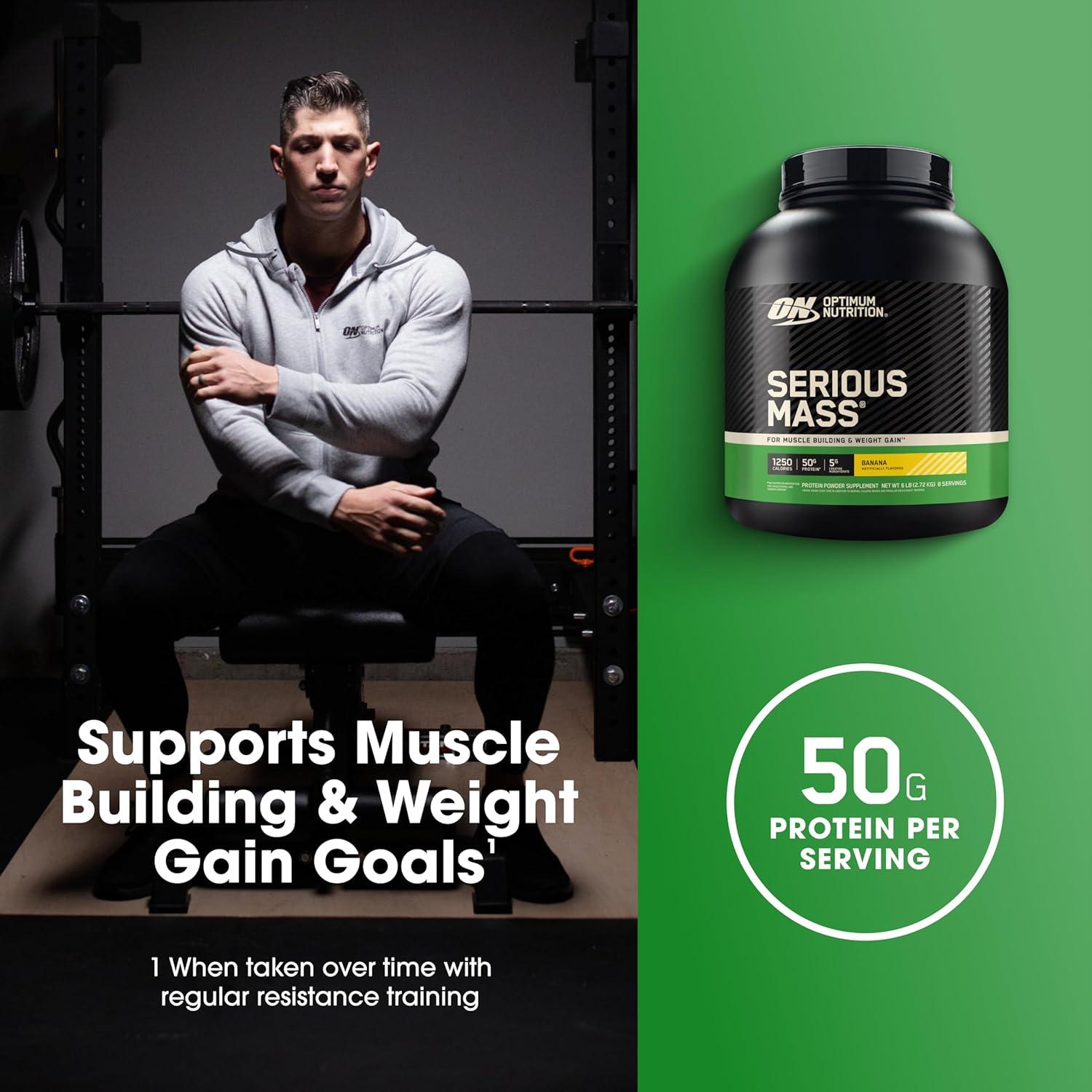 imageOptimum Nutrition Serious Mass Weight Gainer Protein Powder Mass Gainer Vitamin C and Zinc for Immune Support Creatine Chocolate Peanut Butter 6 Pound Packaging May VaryBanana