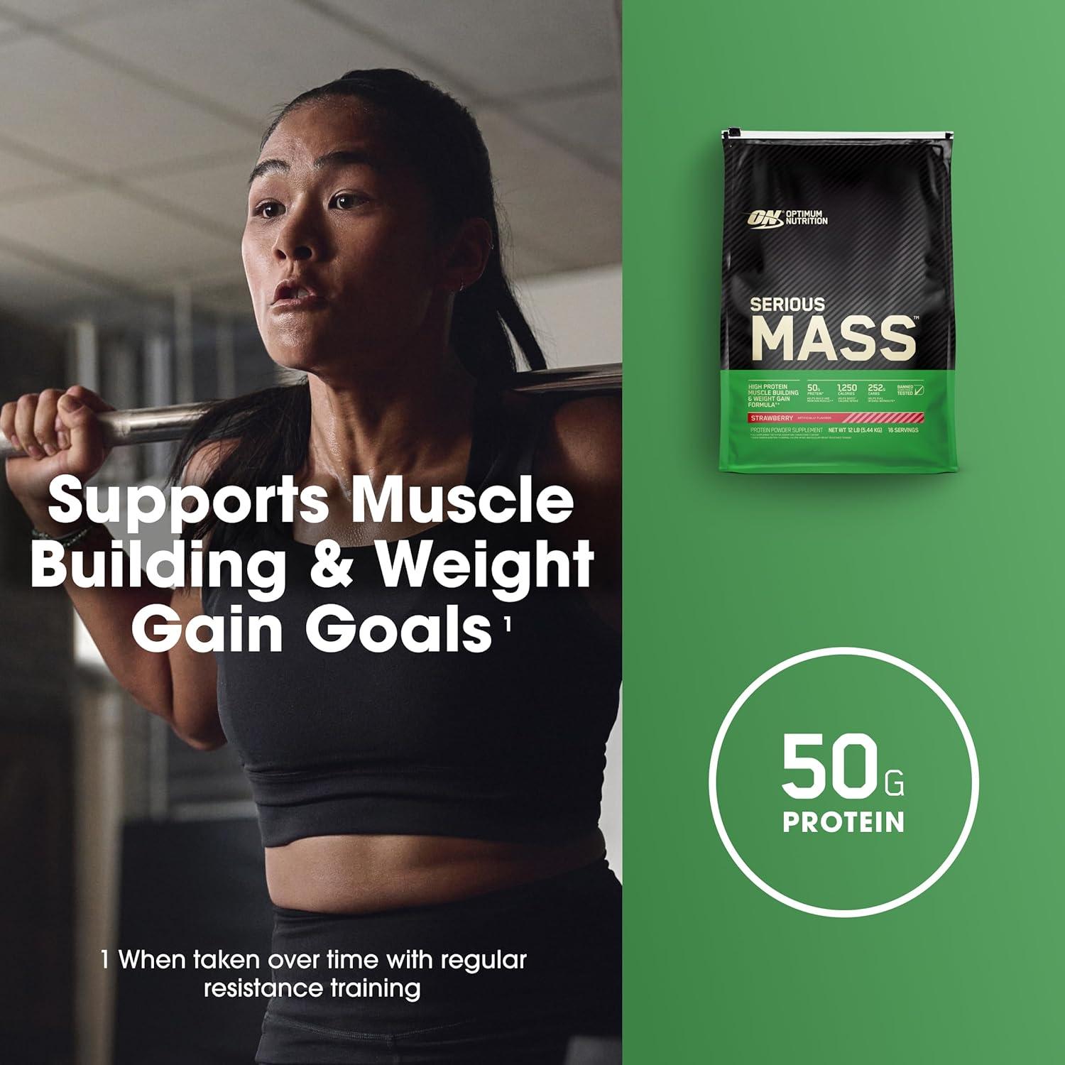 imageOptimum Nutrition Serious Mass Weight Gainer Protein Powder Mass Gainer Vitamin C and Zinc for Immune Support Creatine Chocolate Peanut Butter 6 Pound Packaging May VaryStrawberry