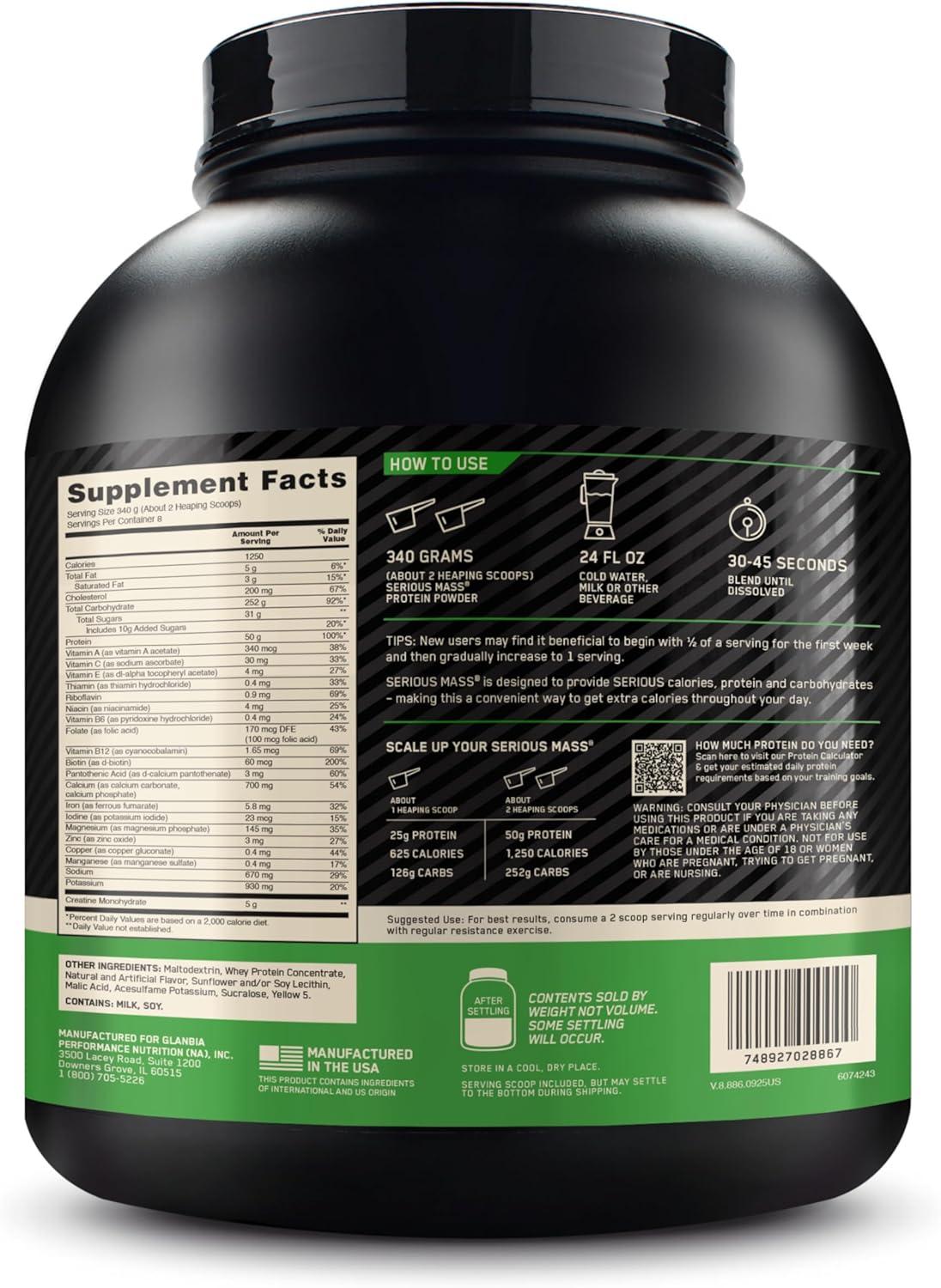 imageOptimum Nutrition Serious Mass Weight Gainer Protein Powder Mass Gainer Vitamin C and Zinc for Immune Support Creatine Chocolate Peanut Butter 6 Pound Packaging May VaryBanana