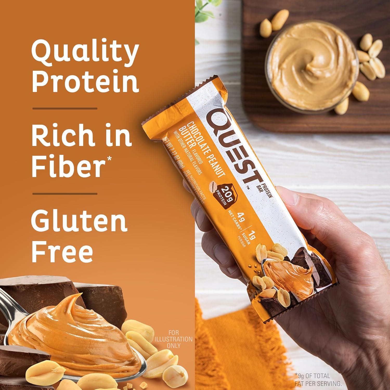imageQuest Nutrition SMores Protein Bars 21g Protein 1g Sugar 4g Net Carb Gluten Free Keto Friendly 12 CountChocolate Peanut Butter