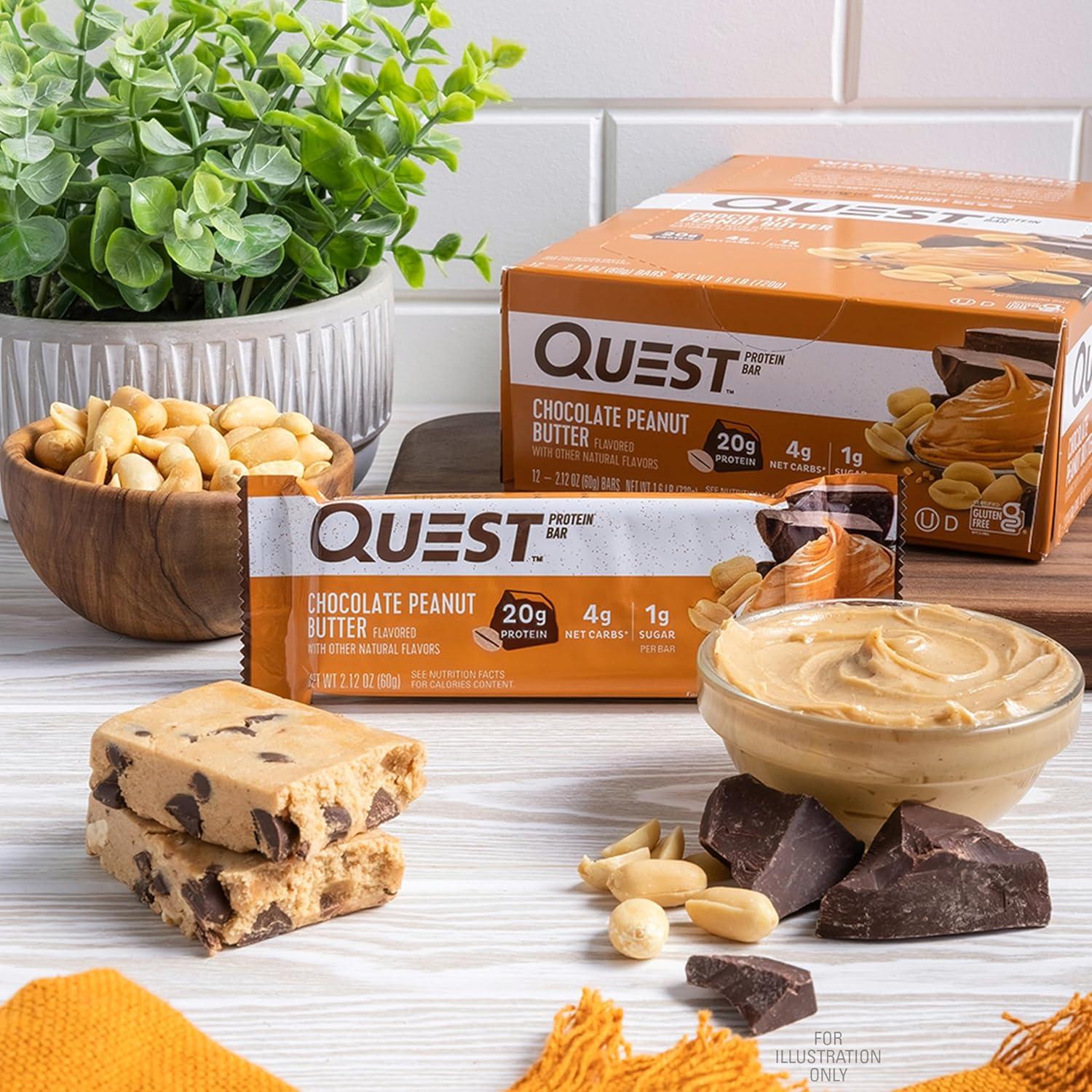 imageQuest Nutrition SMores Protein Bars 21g Protein 1g Sugar 4g Net Carb Gluten Free Keto Friendly 12 CountChocolate Peanut Butter