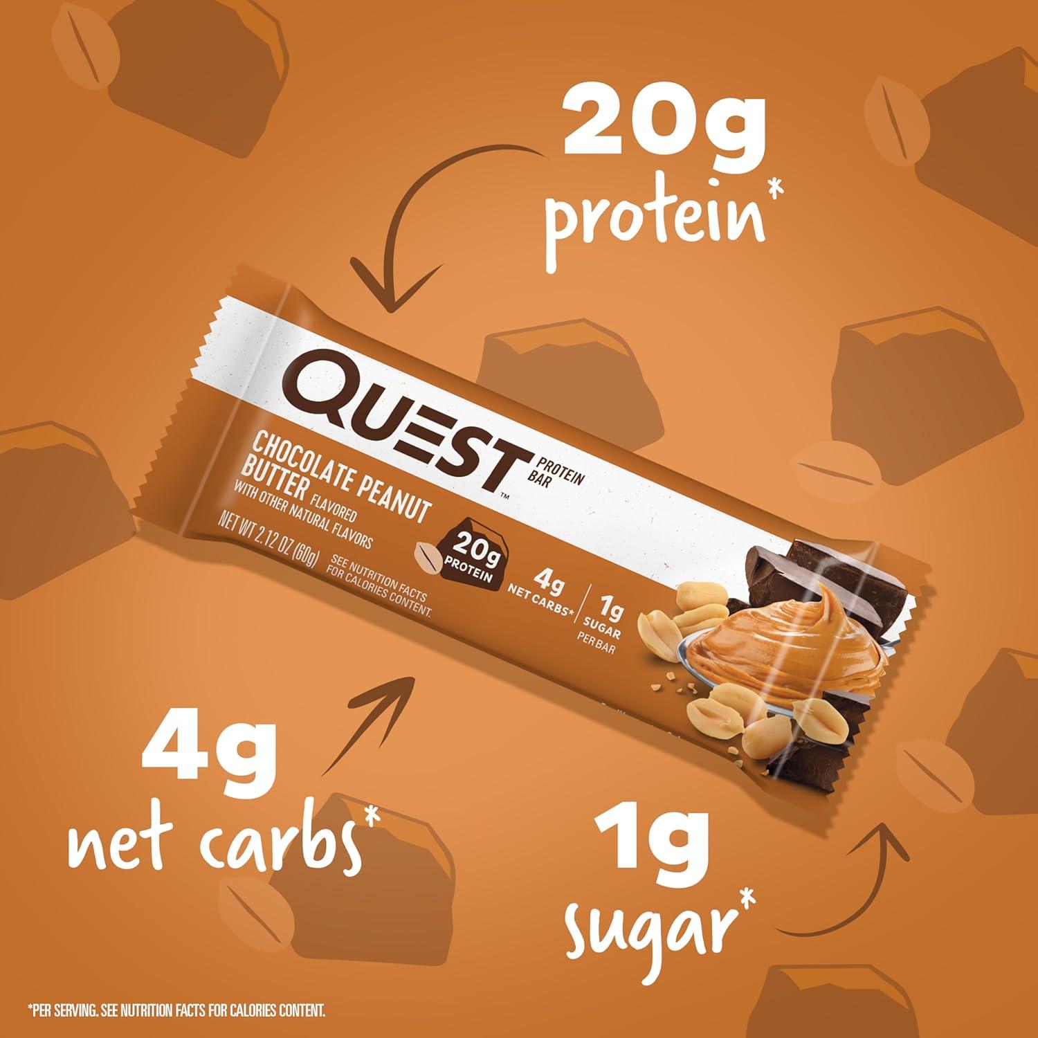 imageQuest Nutrition SMores Protein Bars 21g Protein 1g Sugar 4g Net Carb Gluten Free Keto Friendly 12 CountChocolate Peanut Butter