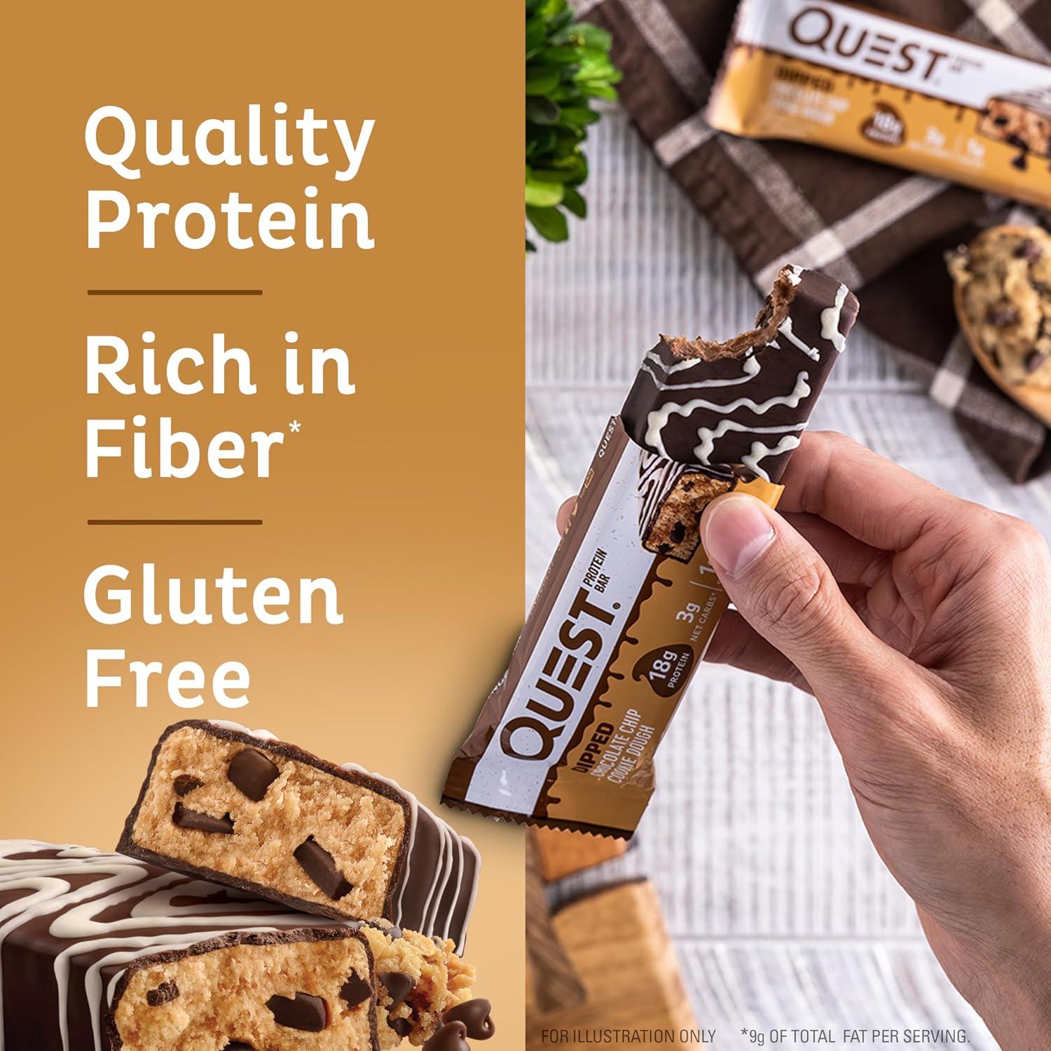 imageQuest Nutrition SMores Protein Bars 21g Protein 1g Sugar 4g Net Carb Gluten Free Keto Friendly 12 CountDipped Chocolate Chip Cookie Dough