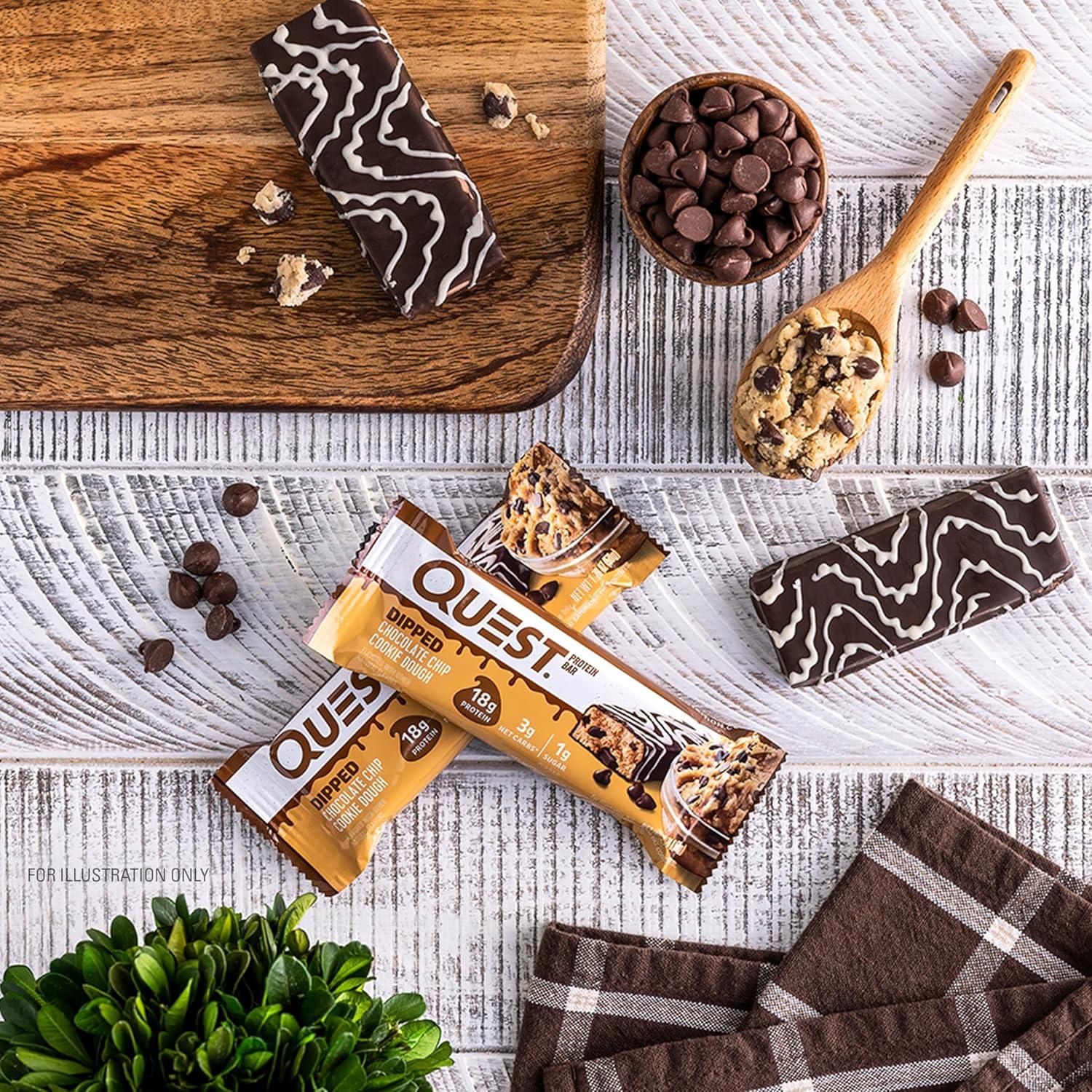 imageQuest Nutrition SMores Protein Bars 21g Protein 1g Sugar 4g Net Carb Gluten Free Keto Friendly 12 CountDipped Chocolate Chip Cookie Dough