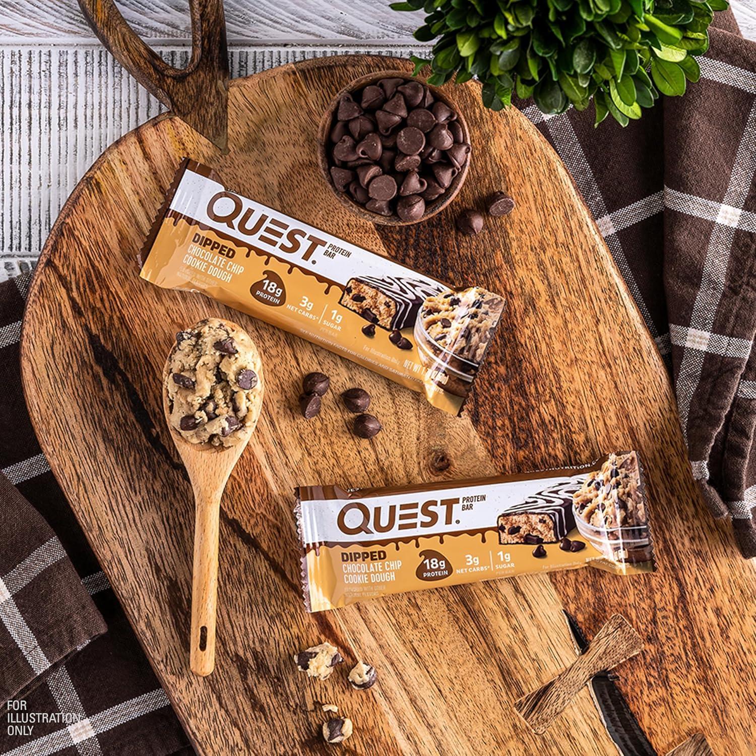 imageQuest Nutrition SMores Protein Bars 21g Protein 1g Sugar 4g Net Carb Gluten Free Keto Friendly 12 CountDipped Chocolate Chip Cookie Dough