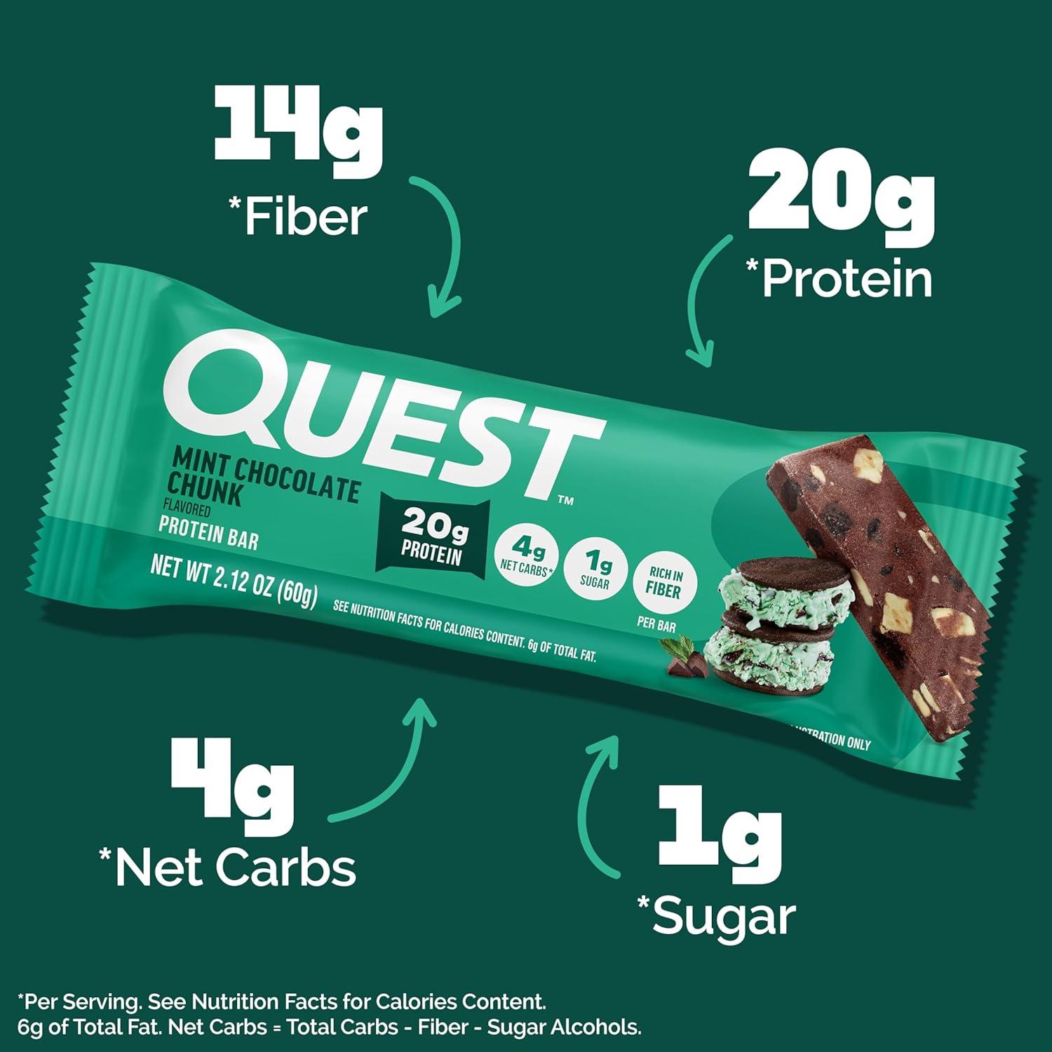 imageQuest Nutrition SMores Protein Bars 21g Protein 1g Sugar 4g Net Carb Gluten Free Keto Friendly 12 CountMint Chocolate Chunk