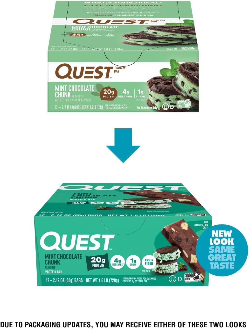 imageQuest Nutrition SMores Protein Bars 21g Protein 1g Sugar 4g Net Carb Gluten Free Keto Friendly 12 CountMint Chocolate Chunk