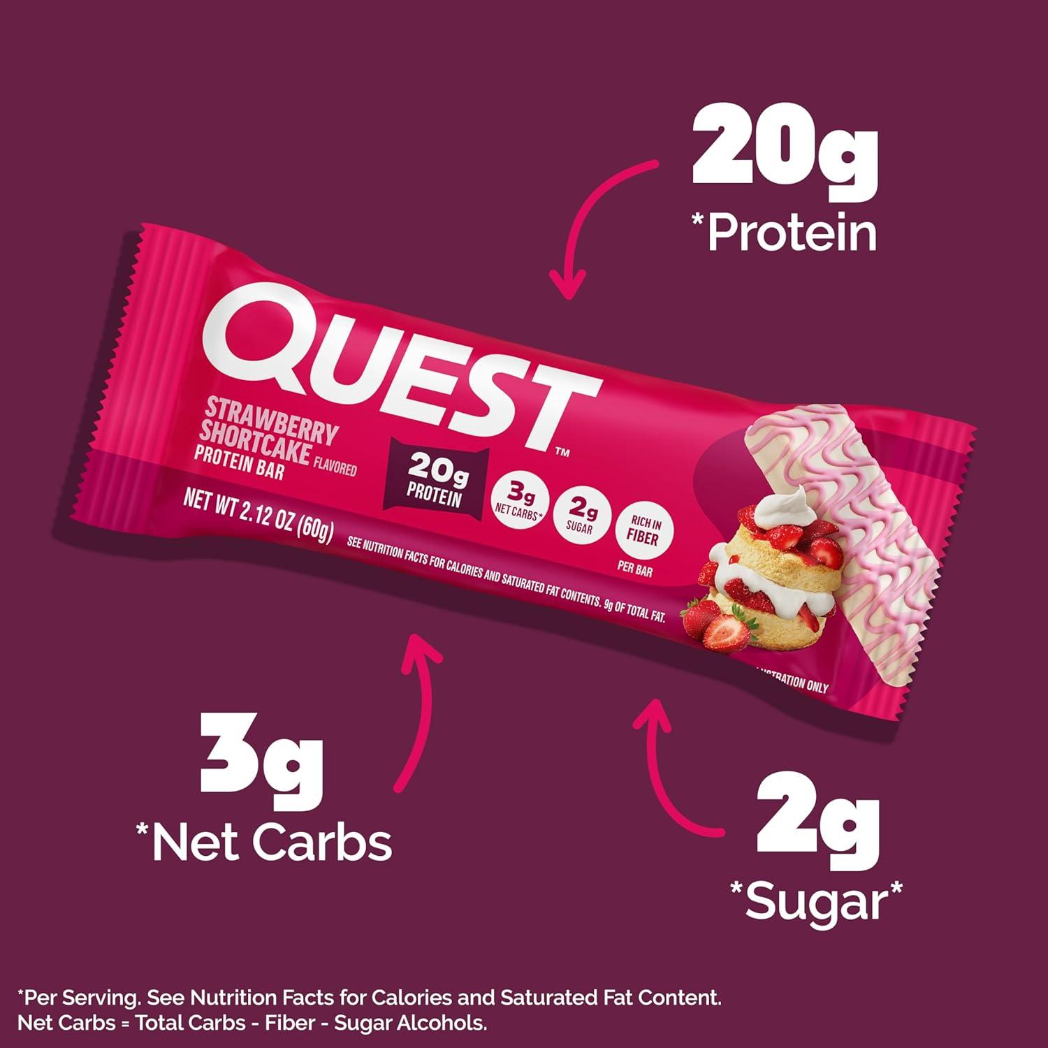 imageQuest Nutrition SMores Protein Bars 21g Protein 1g Sugar 4g Net Carb Gluten Free Keto Friendly 12 CountStrawberry Shortcake