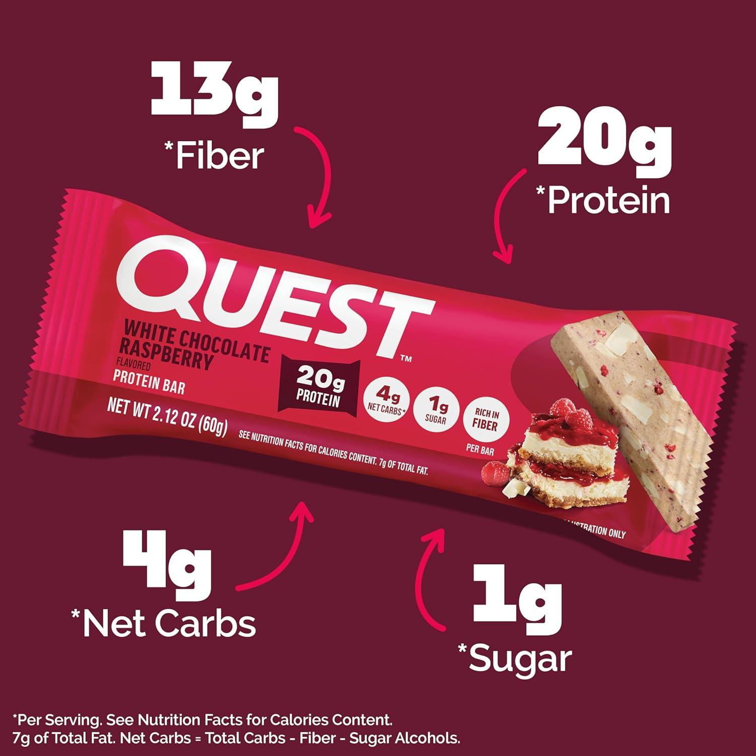 imageQuest Nutrition SMores Protein Bars 21g Protein 1g Sugar 4g Net Carb Gluten Free Keto Friendly 12 CountWhite Chocolate Raspberry