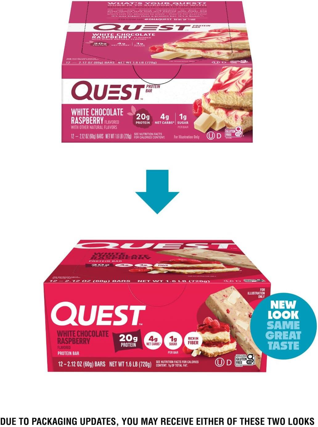 imageQuest Nutrition SMores Protein Bars 21g Protein 1g Sugar 4g Net Carb Gluten Free Keto Friendly 12 CountWhite Chocolate Raspberry