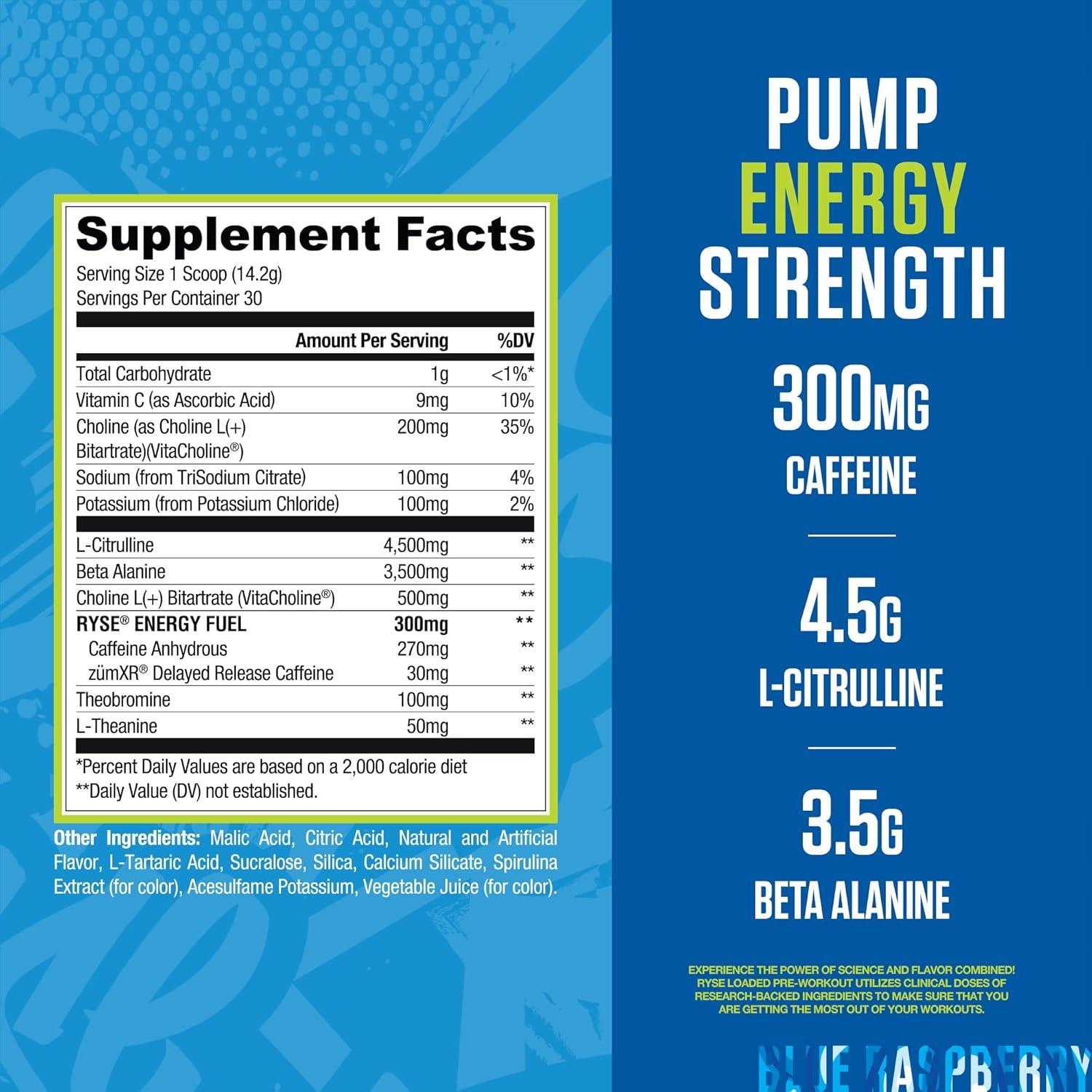 imageRyse Loaded Pre Workout Powder Freedom Rocks Daily PreWorkout for Men amp Women with 325mg Caffeine Beta Alanine and Citrulline for Pump Focus and Energy 30 ServingsSour Punch Blue Raz