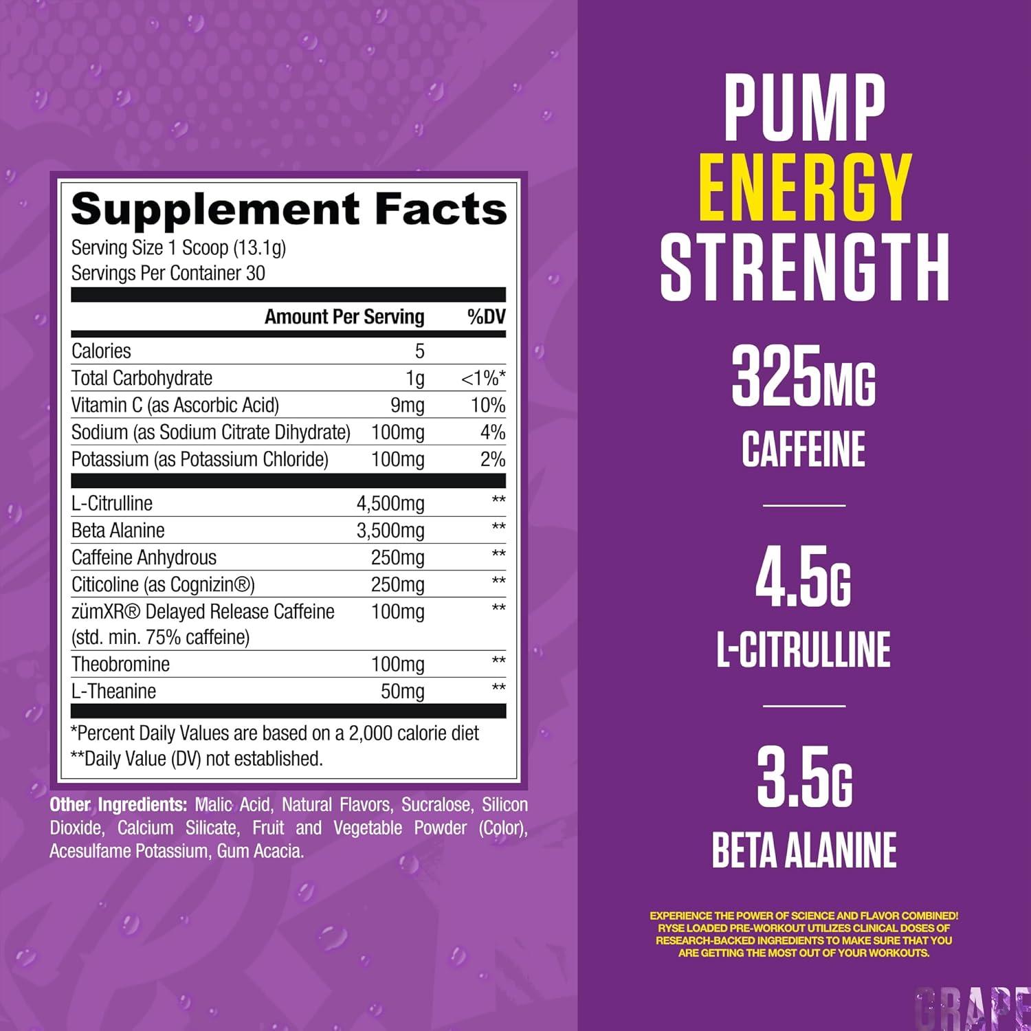 imageRyse Loaded Pre Workout Powder Freedom Rocks Daily PreWorkout for Men amp Women with 325mg Caffeine Beta Alanine and Citrulline for Pump Focus and Energy 30 ServingsKoolAid Grape