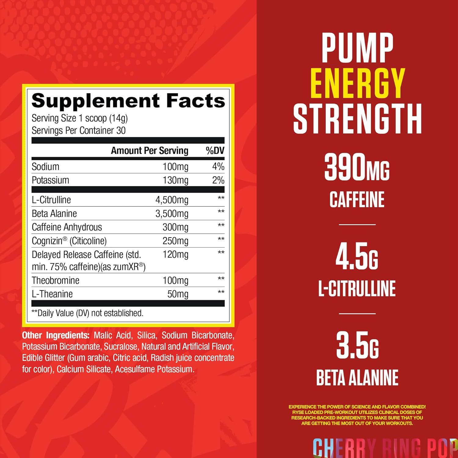 imageRyse Loaded Pre Workout Powder Freedom Rocks Daily PreWorkout for Men amp Women with 325mg Caffeine Beta Alanine and Citrulline for Pump Focus and Energy 30 ServingsRing Pop Cherry