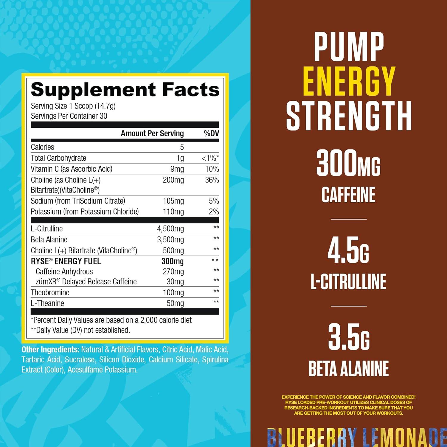 imageRyse Loaded Pre Workout Powder Freedom Rocks Daily PreWorkout for Men amp Women with 325mg Caffeine Beta Alanine and Citrulline for Pump Focus and Energy 30 ServingsCountry Time Blueberry Lemonade