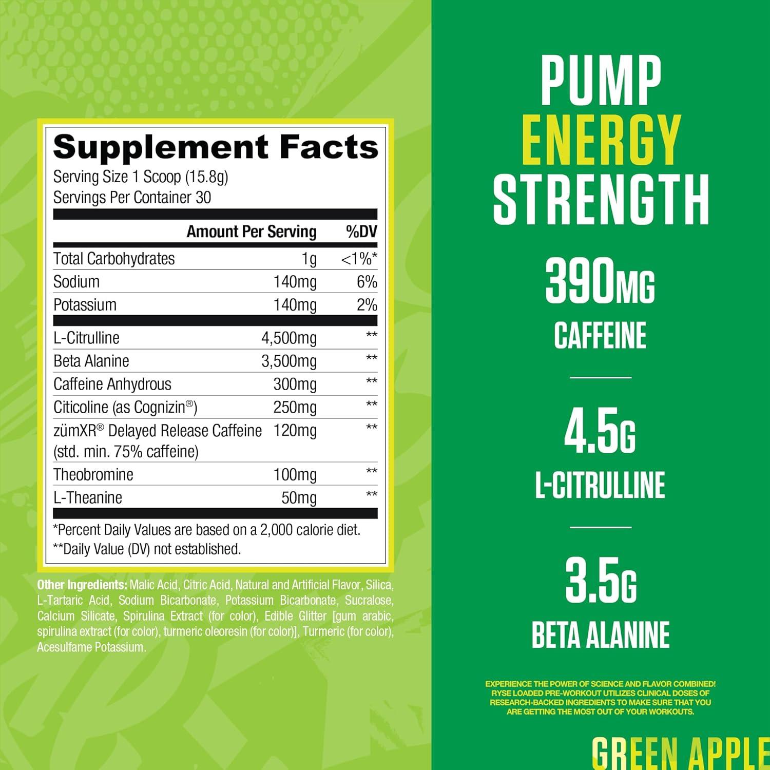 imageRyse Loaded Pre Workout Powder Freedom Rocks Daily PreWorkout for Men amp Women with 325mg Caffeine Beta Alanine and Citrulline for Pump Focus and Energy 30 ServingsSour Punch Green Apple