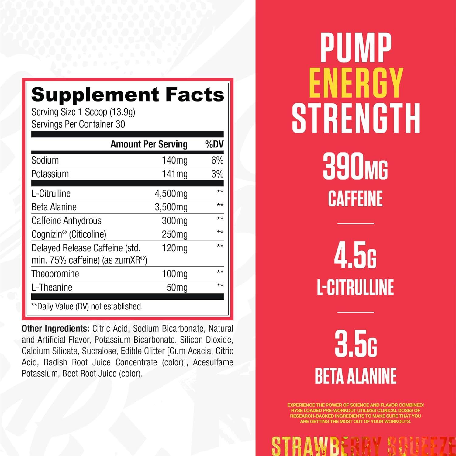 imageRyse Loaded Pre Workout Powder Freedom Rocks Daily PreWorkout for Men amp Women with 325mg Caffeine Beta Alanine and Citrulline for Pump Focus and Energy 30 ServingsStrawberry Squeeze