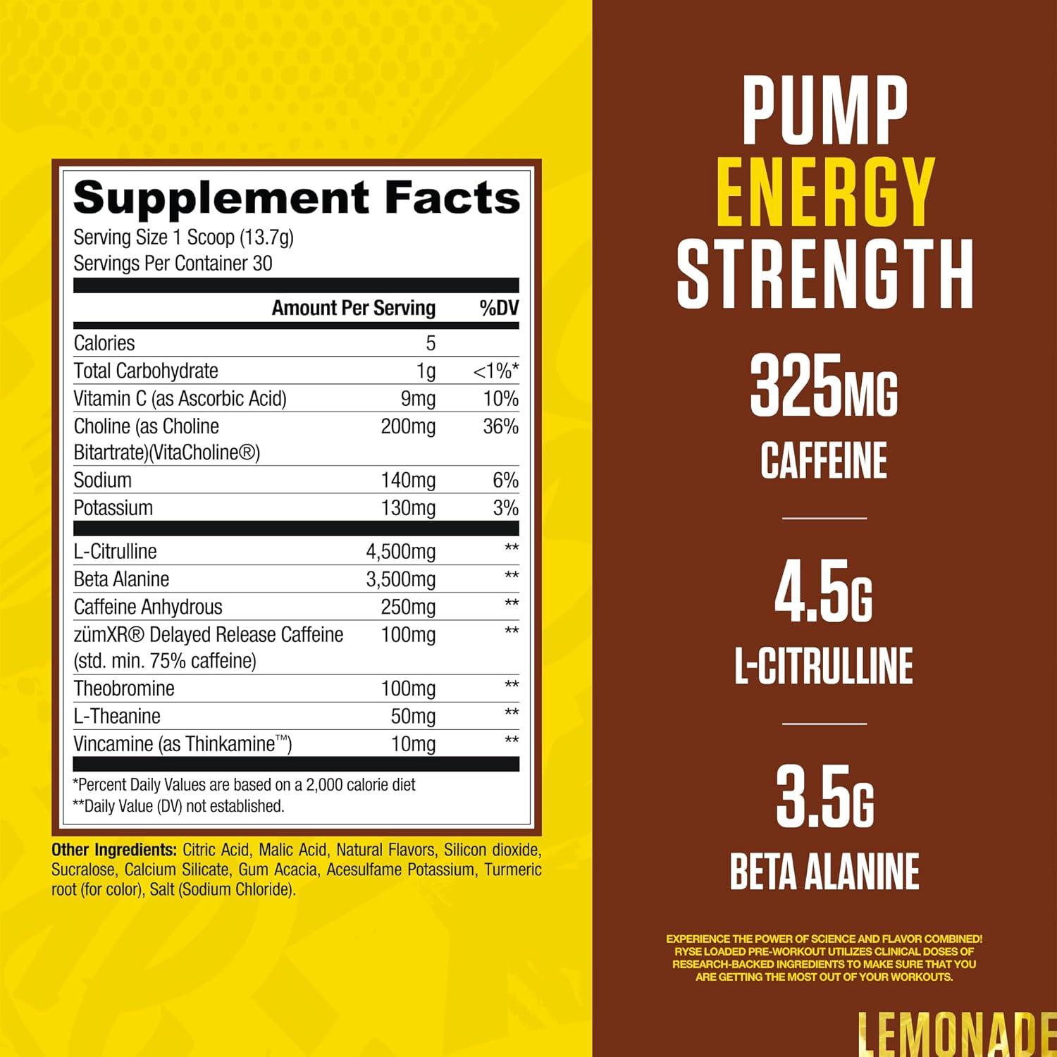 imageRyse Loaded Pre Workout Powder Freedom Rocks Daily PreWorkout for Men amp Women with 325mg Caffeine Beta Alanine and Citrulline for Pump Focus and Energy 30 ServingsCountry Time Lemonade