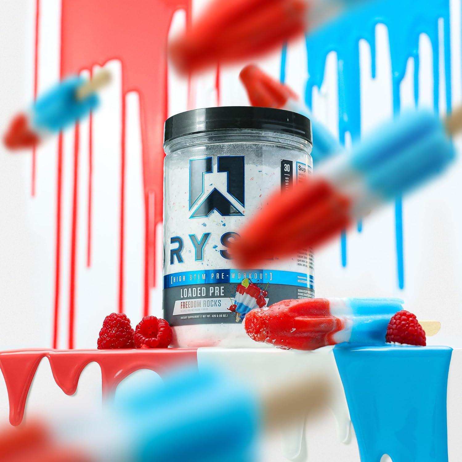 imageRyse Loaded Pre Workout Powder Freedom Rocks Daily PreWorkout for Men amp Women with 325mg Caffeine Beta Alanine and Citrulline for Pump Focus and Energy 30 ServingsFreedom Rocks