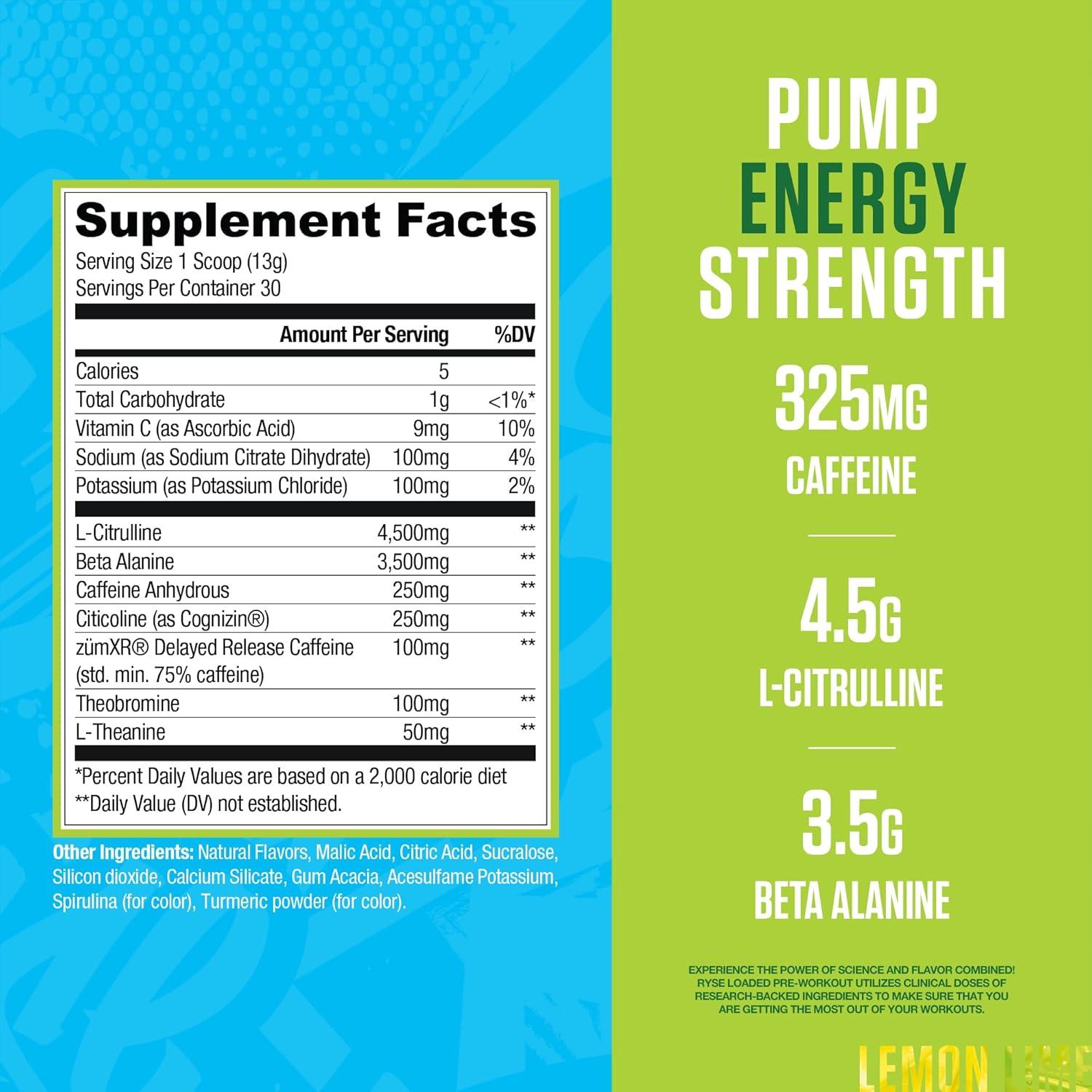 imageRyse Loaded Pre Workout Powder Freedom Rocks Daily PreWorkout for Men amp Women with 325mg Caffeine Beta Alanine and Citrulline for Pump Focus and Energy 30 ServingsJellO Lemon Lime