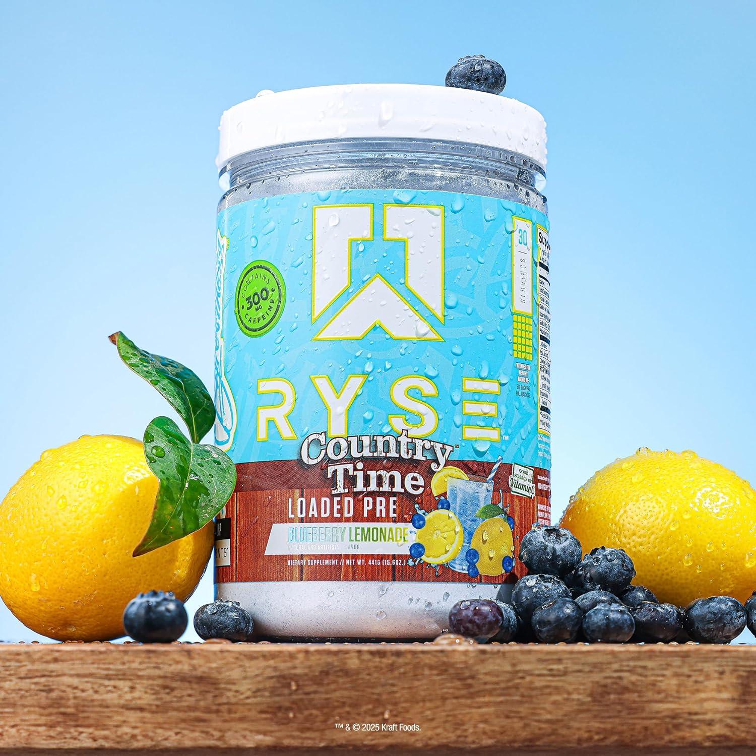 imageRyse Loaded Pre Workout Powder Freedom Rocks Daily PreWorkout for Men amp Women with 325mg Caffeine Beta Alanine and Citrulline for Pump Focus and Energy 30 ServingsCountry Time Blueberry Lemonade