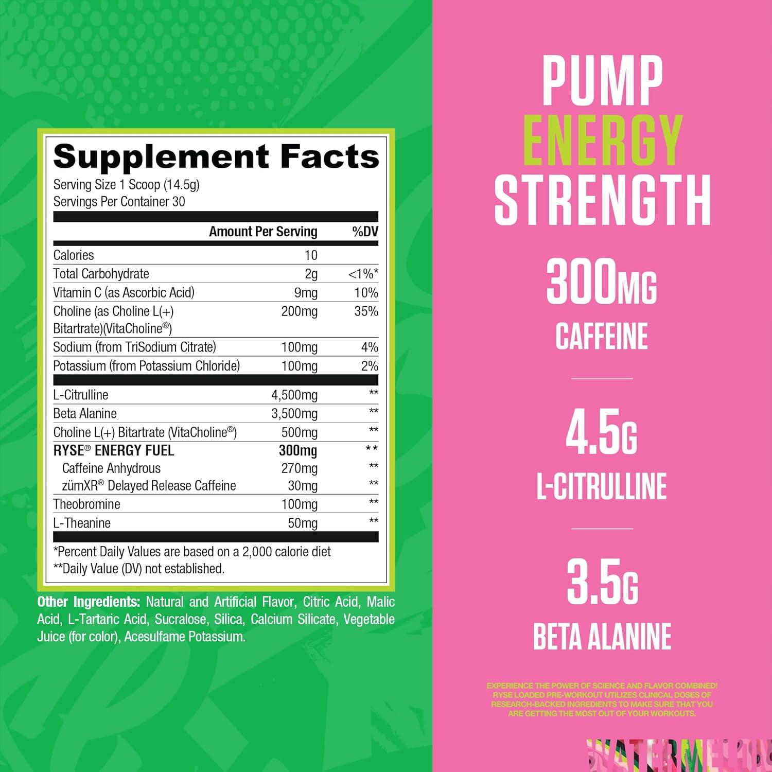 imageRyse Loaded Pre Workout Powder Freedom Rocks Daily PreWorkout for Men amp Women with 325mg Caffeine Beta Alanine and Citrulline for Pump Focus and Energy 30 ServingsSour Punch Watermelon