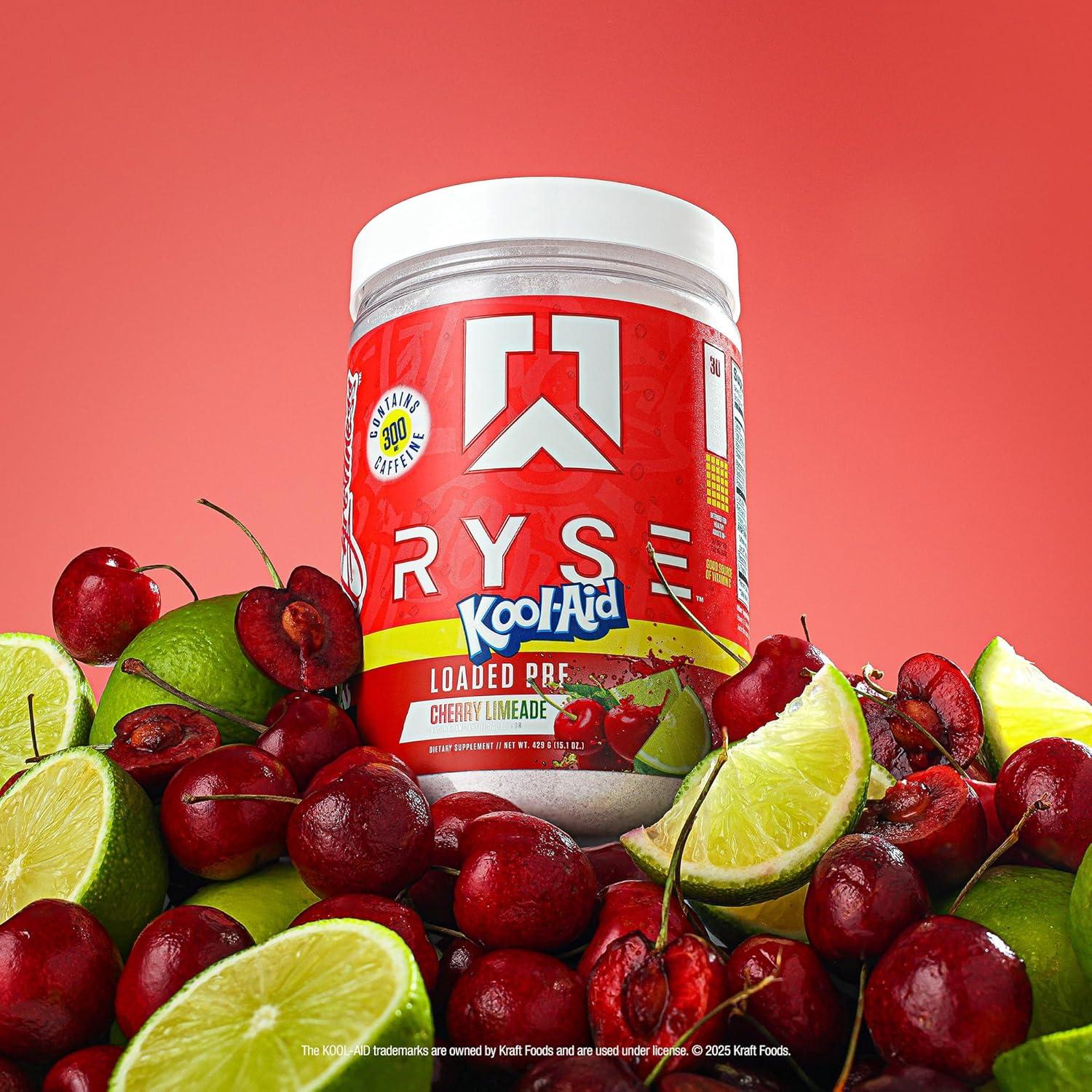 imageRyse Loaded Pre Workout Powder Freedom Rocks Daily PreWorkout for Men amp Women with 325mg Caffeine Beta Alanine and Citrulline for Pump Focus and Energy 30 ServingsKoolAid Cherry Limeade