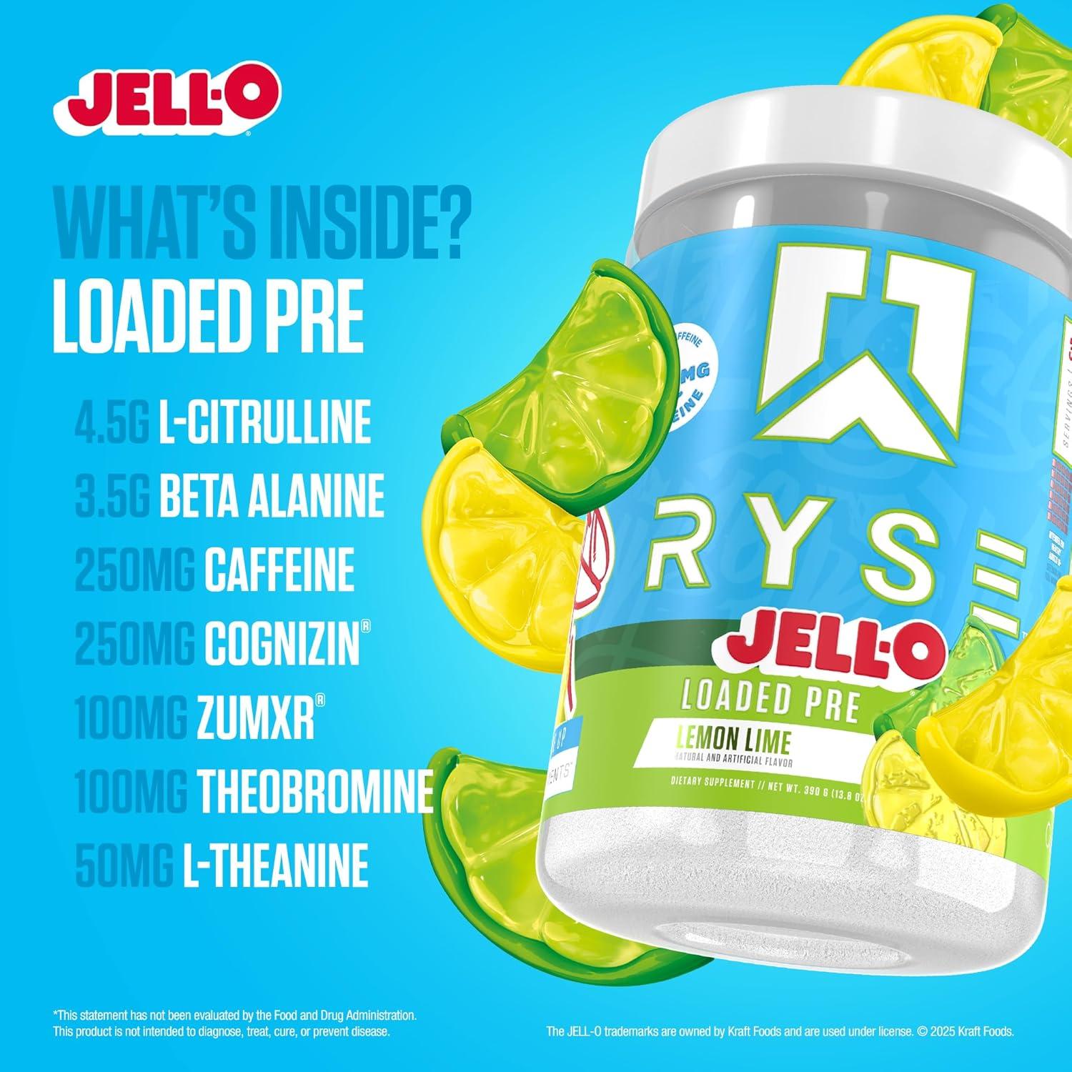 imageRyse Loaded Pre Workout Powder Freedom Rocks Daily PreWorkout for Men amp Women with 325mg Caffeine Beta Alanine and Citrulline for Pump Focus and Energy 30 ServingsJellO Lemon Lime