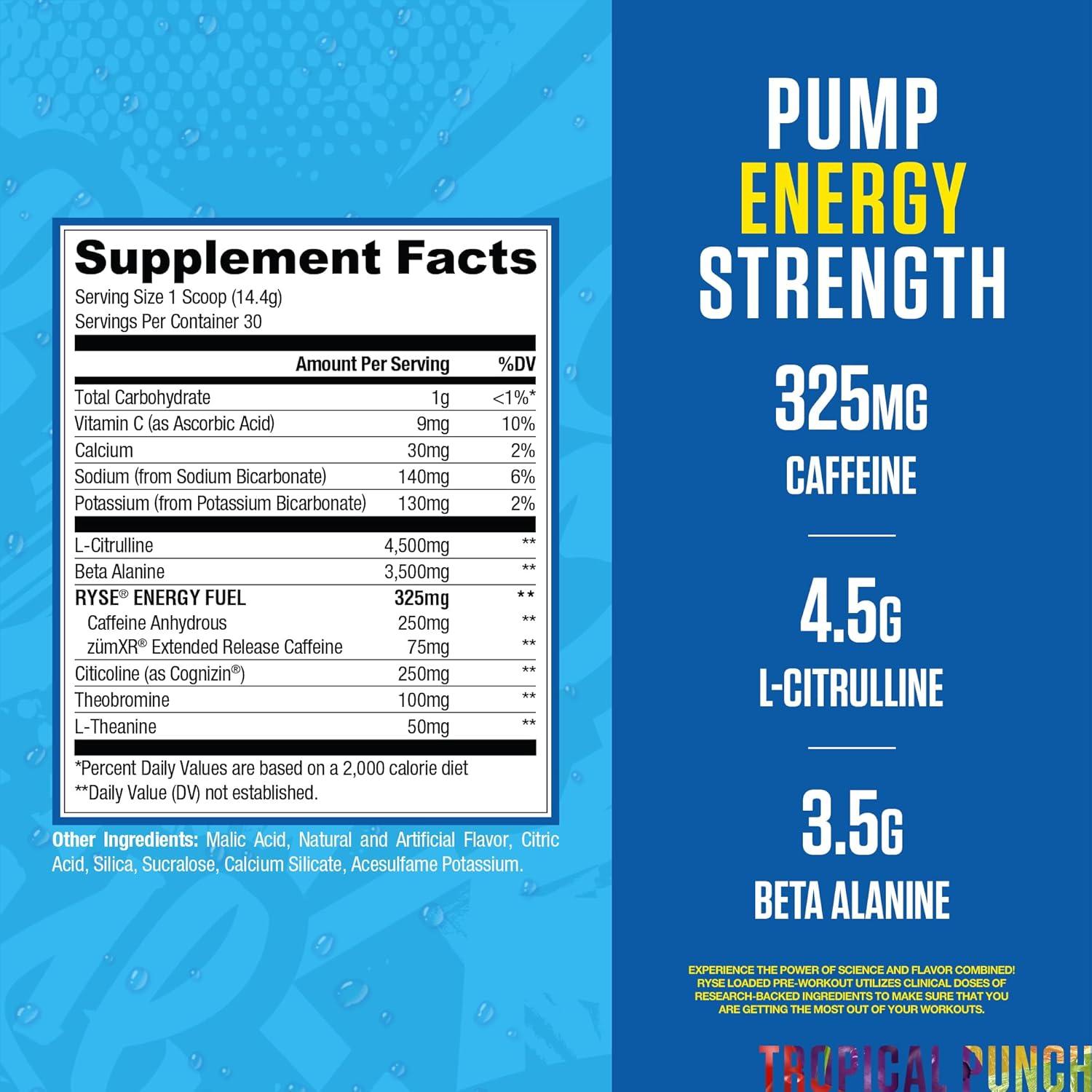imageRyse Loaded Pre Workout Powder Freedom Rocks Daily PreWorkout for Men amp Women with 325mg Caffeine Beta Alanine and Citrulline for Pump Focus and Energy 30 ServingsKoolAid Tropical Punch