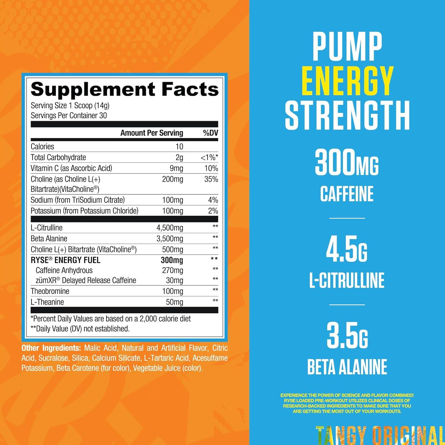 imageRyse Loaded Pre Workout Powder Freedom Rocks Daily PreWorkout for Men amp Women with 325mg Caffeine Beta Alanine and Citrulline for Pump Focus and Energy 30 ServingsSunnyD Tangy Original