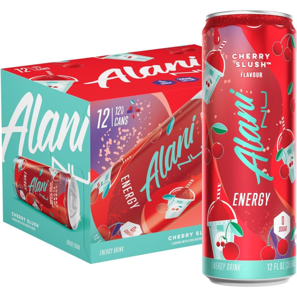 imageAlani Nu JUICY PEACH Sugar Free Low Calorie Energy Drinks 200mg Caffeine Biotin B Vitamins Zero Sugar 10 Calories 12 Fl Oz Cans 12 PackCherry Slush