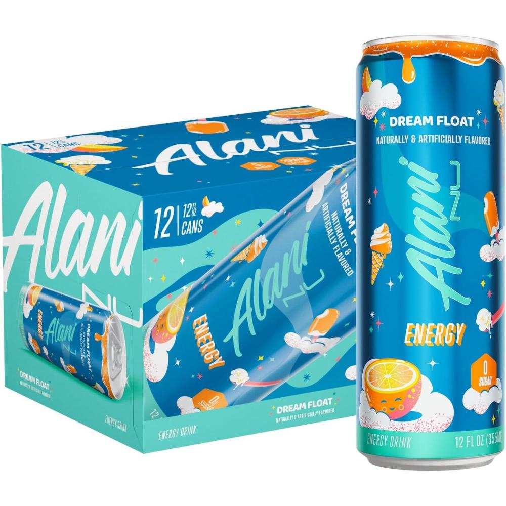 imageAlani Nu JUICY PEACH Sugar Free Low Calorie Energy Drinks 200mg Caffeine Biotin B Vitamins Zero Sugar 10 Calories 12 Fl Oz Cans 12 PackDream Float