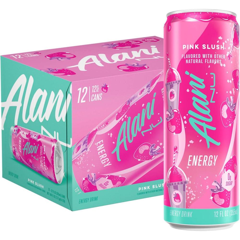 imageAlani Nu JUICY PEACH Sugar Free Low Calorie Energy Drinks 200mg Caffeine Biotin B Vitamins Zero Sugar 10 Calories 12 Fl Oz Cans 12 PackPink Slush