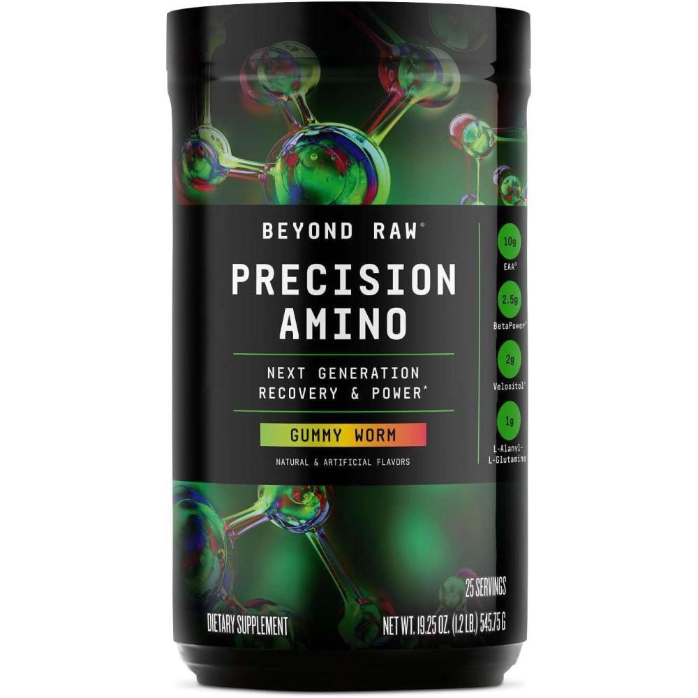 imageBEYOND RAW Precision Amino Recovery amp Power Amino Acid Formula Fuel Muscles Enhance Hydration Gummy Worm 25 Servings
