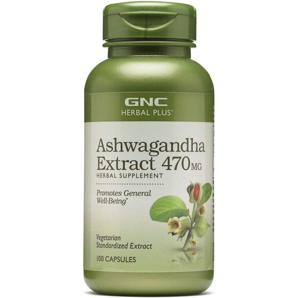 imageGNC Herbal Plus Ashwagandha Extract 470mg Supplement Vegetarian Provides General WellBeing 100 Servings