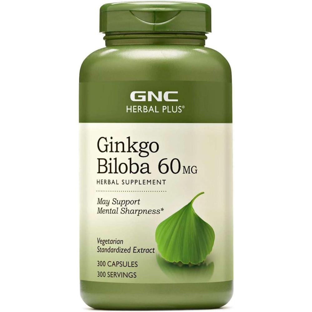 imageGNC Herbal Plus Ginkgo Biloba 60mg Supplement Vegetarian Supports Mental Sharpness 300 Servings