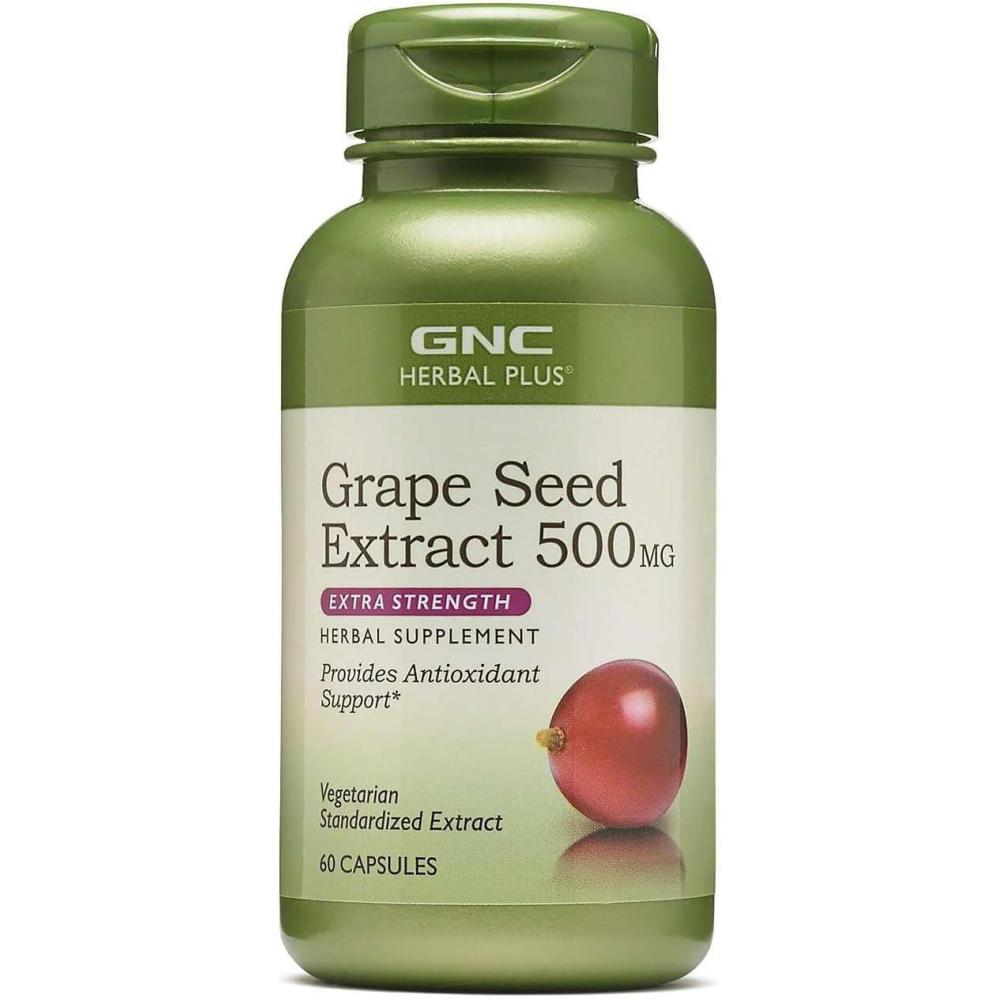 imageGNC Herbal Plus Grape Seed Extract 500mg Supplement Extra Strength Vegetarian 60 Servings