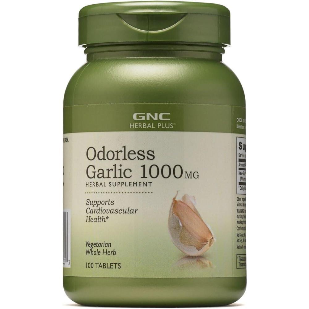 imageGNC Herbal Plus Odorless Super Garlic 1000mg 100 Tablets Supports Cardiovascular Health